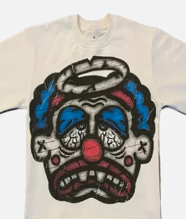 Billionaire Studios Sad Jocker Face Blue Logo Tee Cream